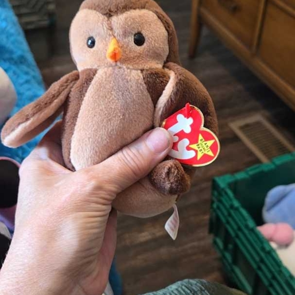 Ty Brown Owl Plush Beanie with Orange Beak